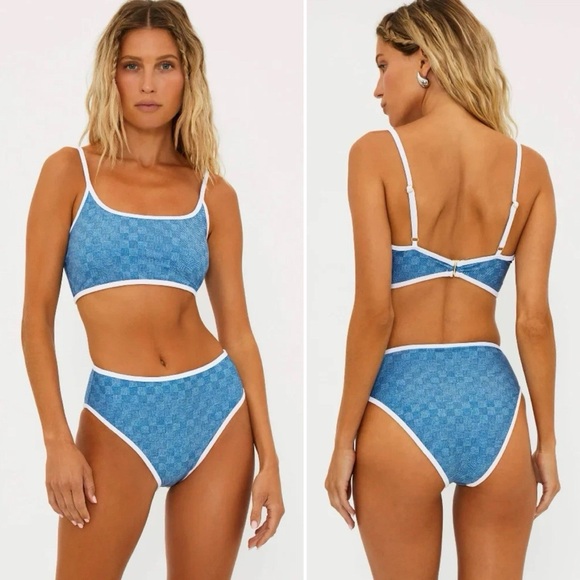 NWT Beach Riot DENIM DAZE Estelle Bikini Swim Top and Bottom Sz S - Picture 1 of 12